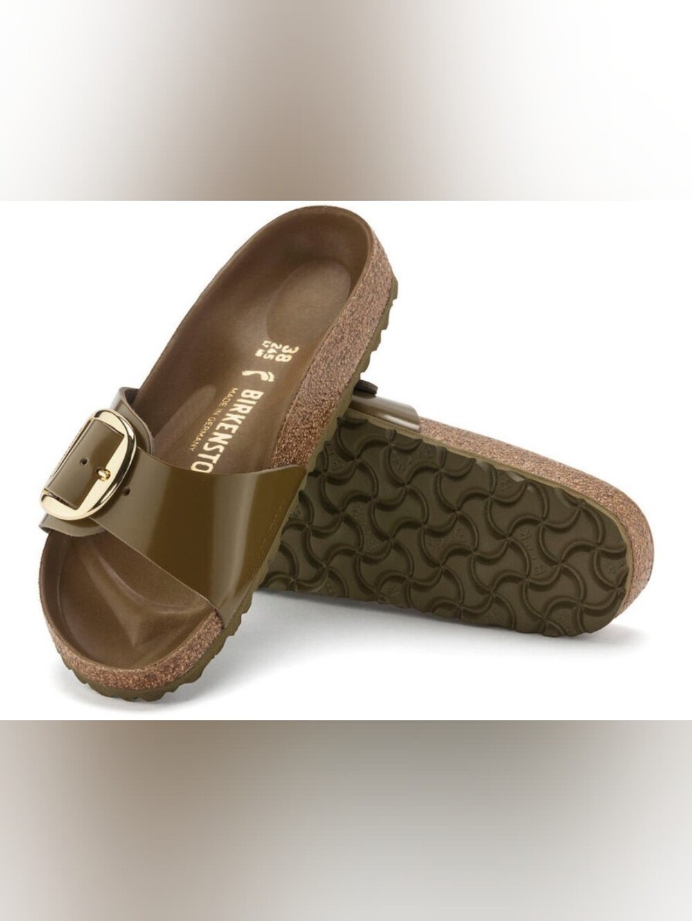 NWOT Birkenstock Madrid Big Buckle  Green Slide Sandal 38 L7 M5